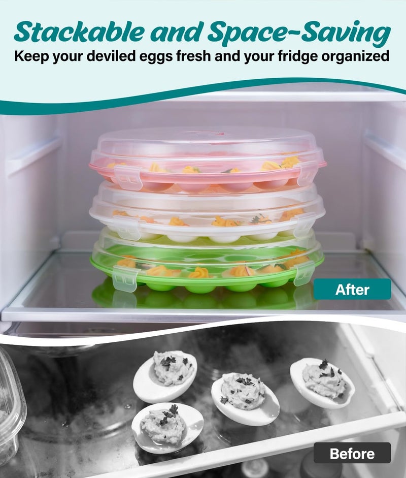 PAHTTO Deviled Egg Container with Lid, 3 Pack Stackable Deviled Egg Platter with Handle, 66-Slot Egg Carrier Tray for Fridge Storage, Easter, Christmas, Parties, Picnic, Dishwasher/Freezer Safe - Image 5